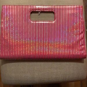 Pink and silver stripe clutch. Never worn